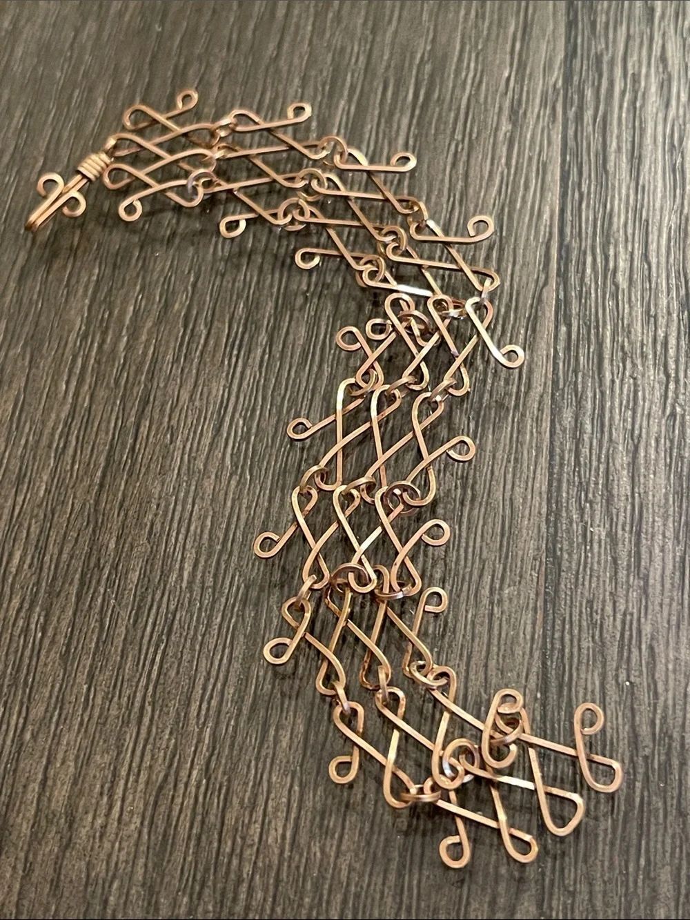 Vintage Dainty Woven Scroll Link Copper Mesh Bracelet Artisan Statement Jewelry